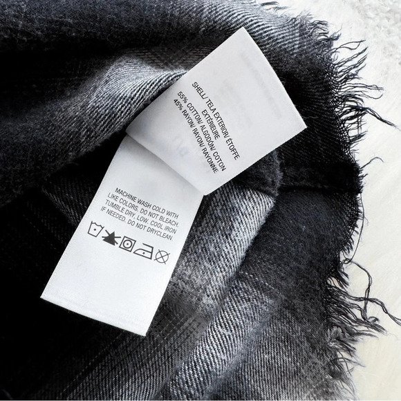 Hudson Oversized Flannel Button Down Shirt Raw Hem Distressed Plaid Black Gray - Picture 8 of 12